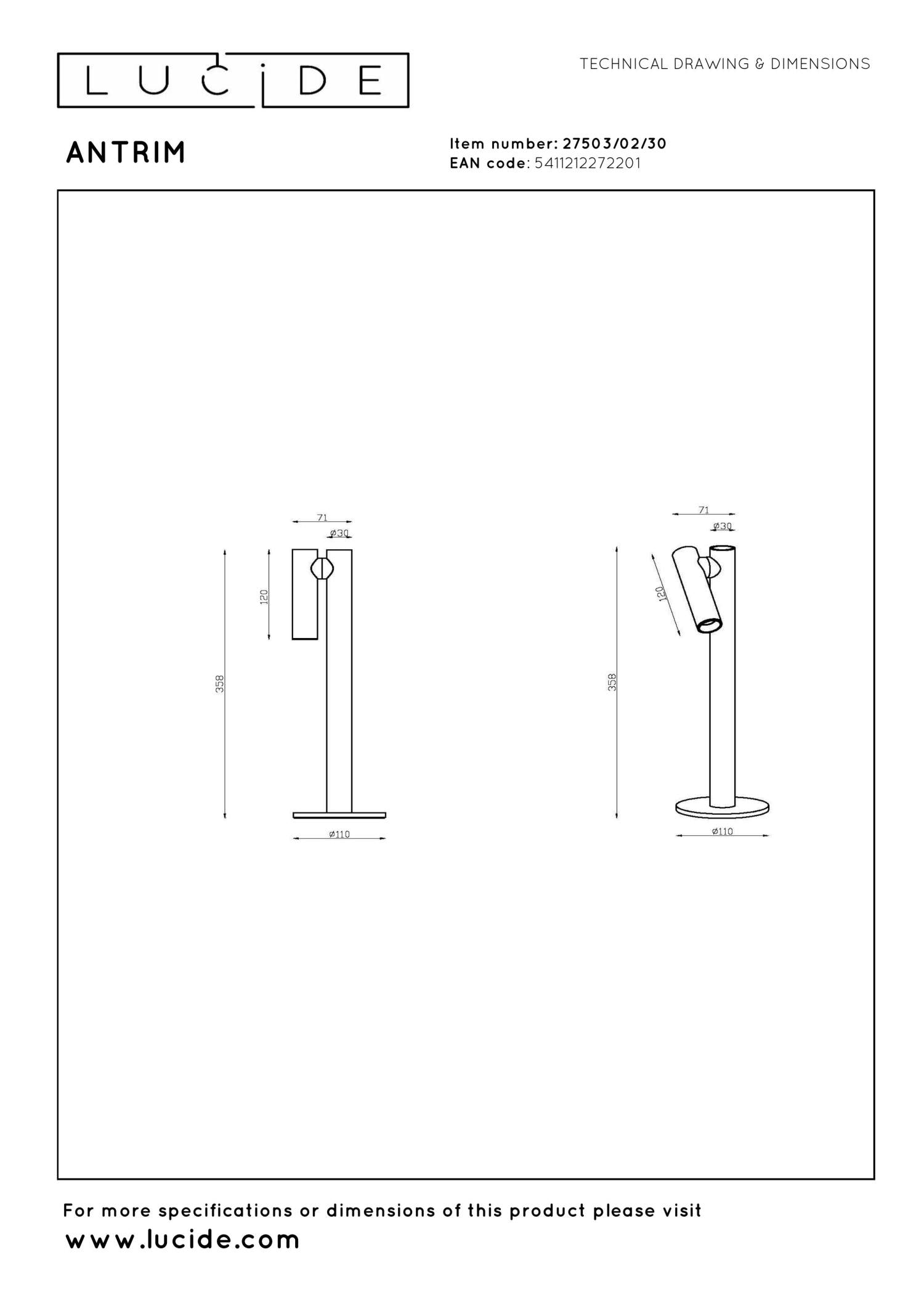 ANTRIM - Oplaadbare Bureaulamp Binnen/Buiten - Accu/Batterij - LED Dimb. - 1x2,2W 2700K - IP54 - Met draadloos oplaadstation - Zwart