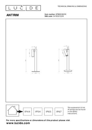 ANTRIM - Lampe de bureau rechargeable Intérieur/Extérieur - Batterie/Pile - LED Var. - 1x2,2W 2700K - IP54 - Avec station de charge sans fil - Blanc