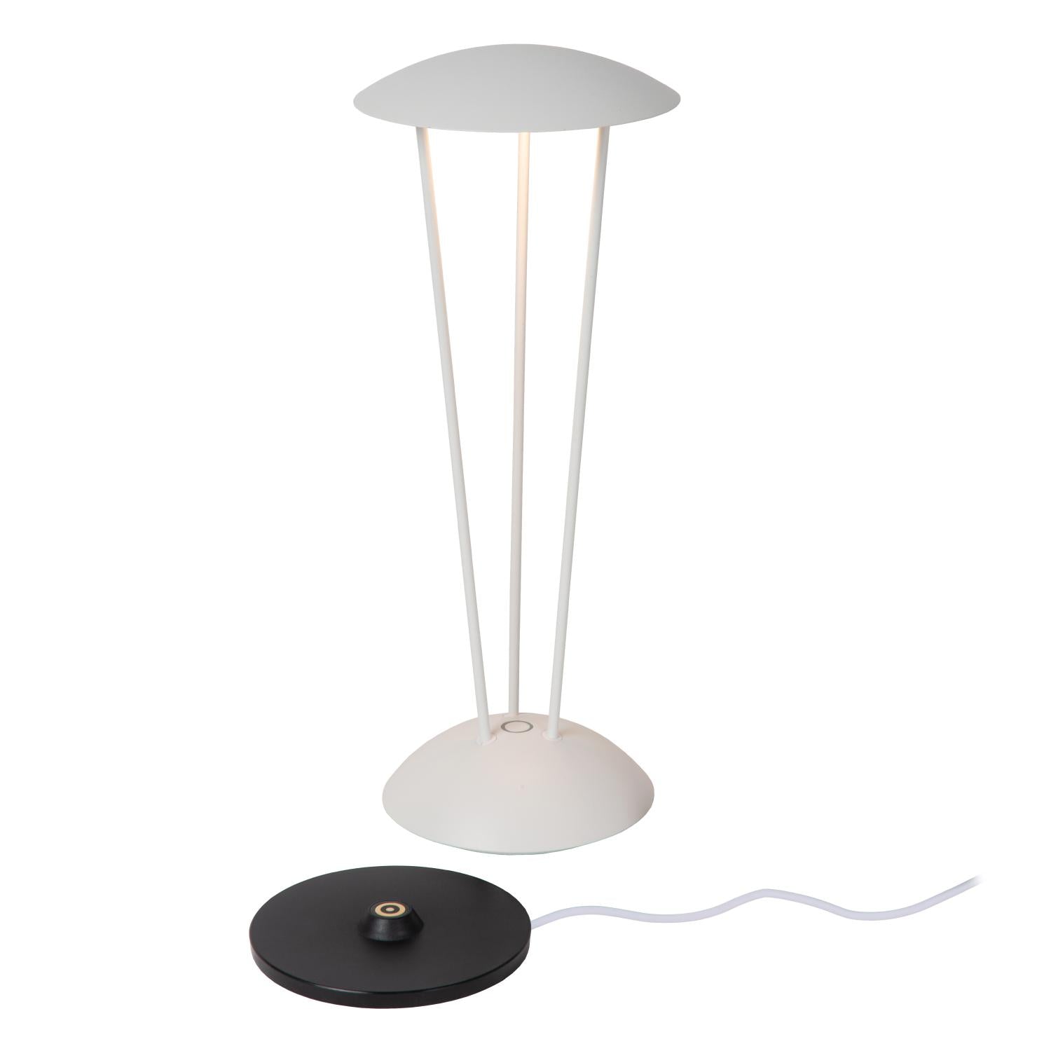 RENEE - Oplaadbare Tafellamp Binnen/Buiten - Accu/Batterij - Ø 12,3 cm - LED Dim to warm - 1x2,2W 2700K/3000K - IP54 - Met draadloos oplaadstation - Wit