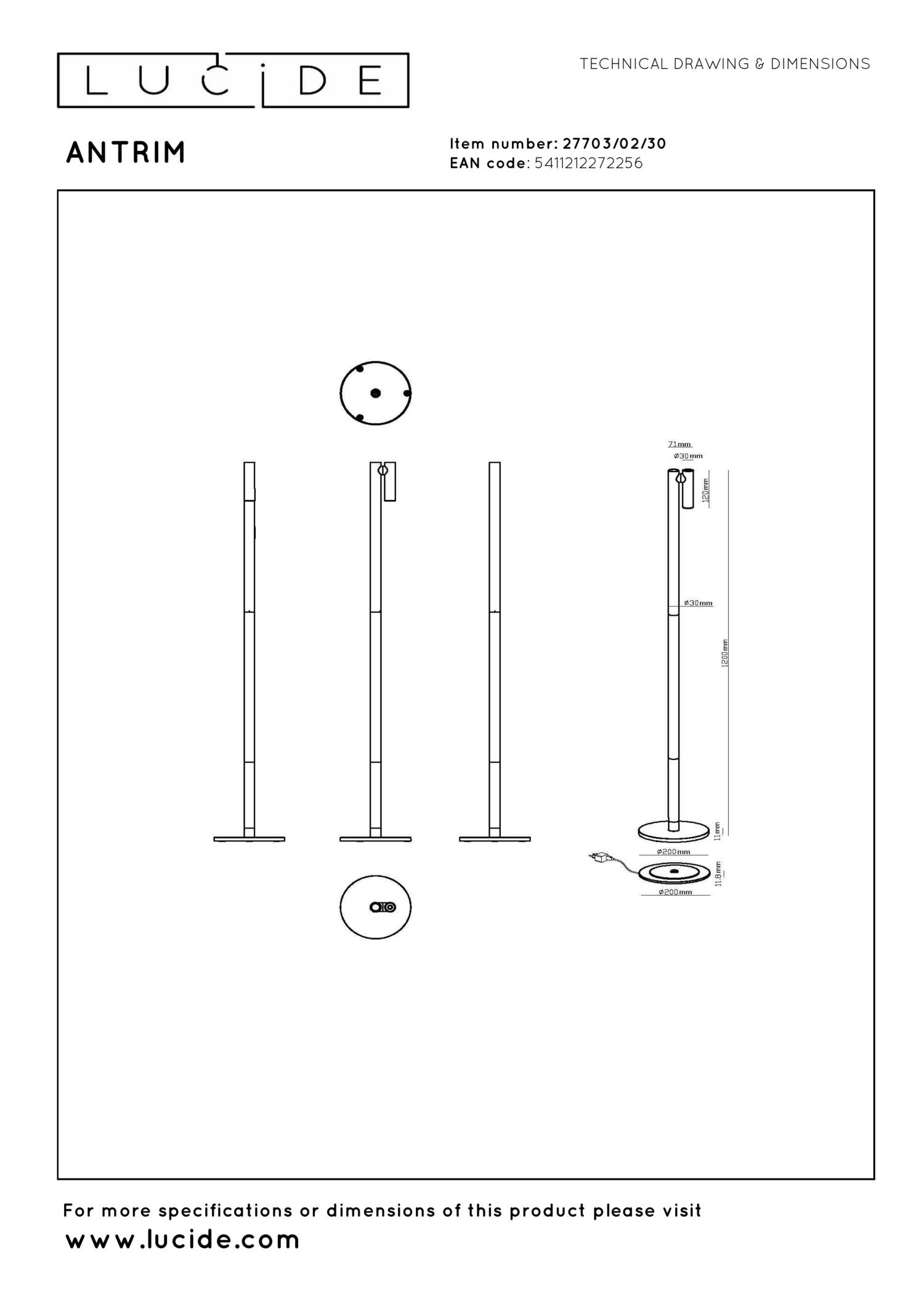 ANTRIM - Liseuse rechargeable Intérieur/Extérieur - Batterie/Pile - LED Var. - 1x2,2W 2700K - IP54 - Avec station de charge sans fil - Noir