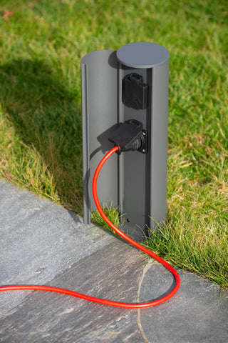 POWERPOINT - Buitenstopcontact zuil - Stopcontacten met penaarde - Type E -  FR, BE, POL, SVK & CZE norm - Ø 10 cm - IP44 ? Antraciet