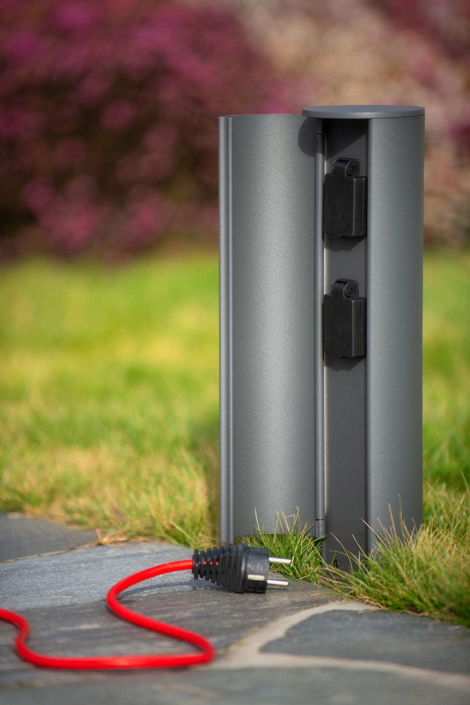 POWERPOINT - Buitenstopcontact zuil - Stopcontacten met penaarde - Type E -  FR, BE, POL, SVK & CZE norm - Ø 10 cm - IP44 ? Antraciet
