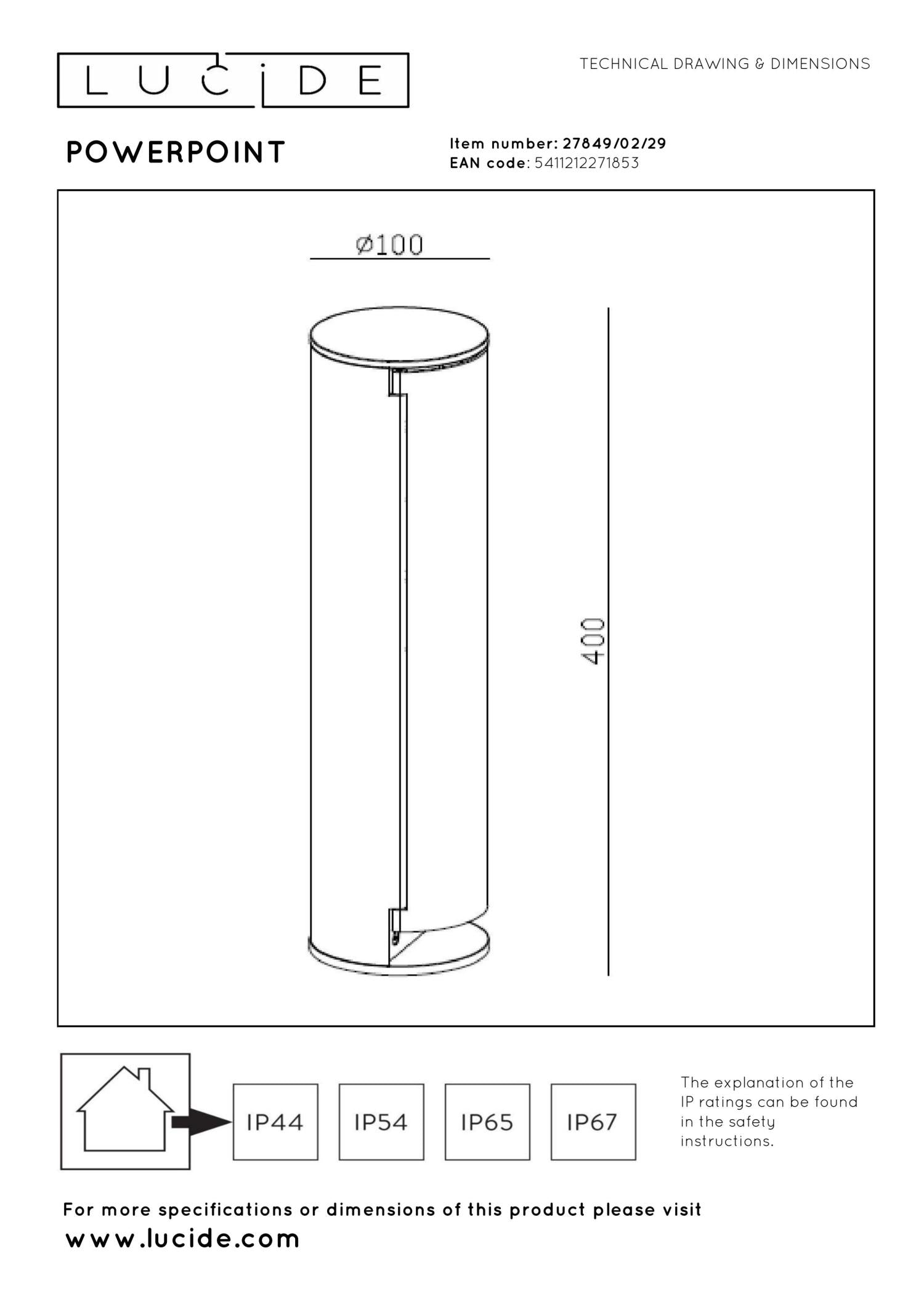 POWERPOINT - Buitenstopcontact zuil - Stopcontacten met penaarde - Type E -  FR, BE, POL, SVK & CZE norm - Ø 10 cm - IP44 ? Antraciet