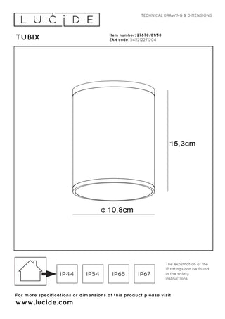 TUBIX - Spot plafonnier Intérieur/Extérieur - Ø 10,8 cm - 1xE27 - IP54 - Anthracite
