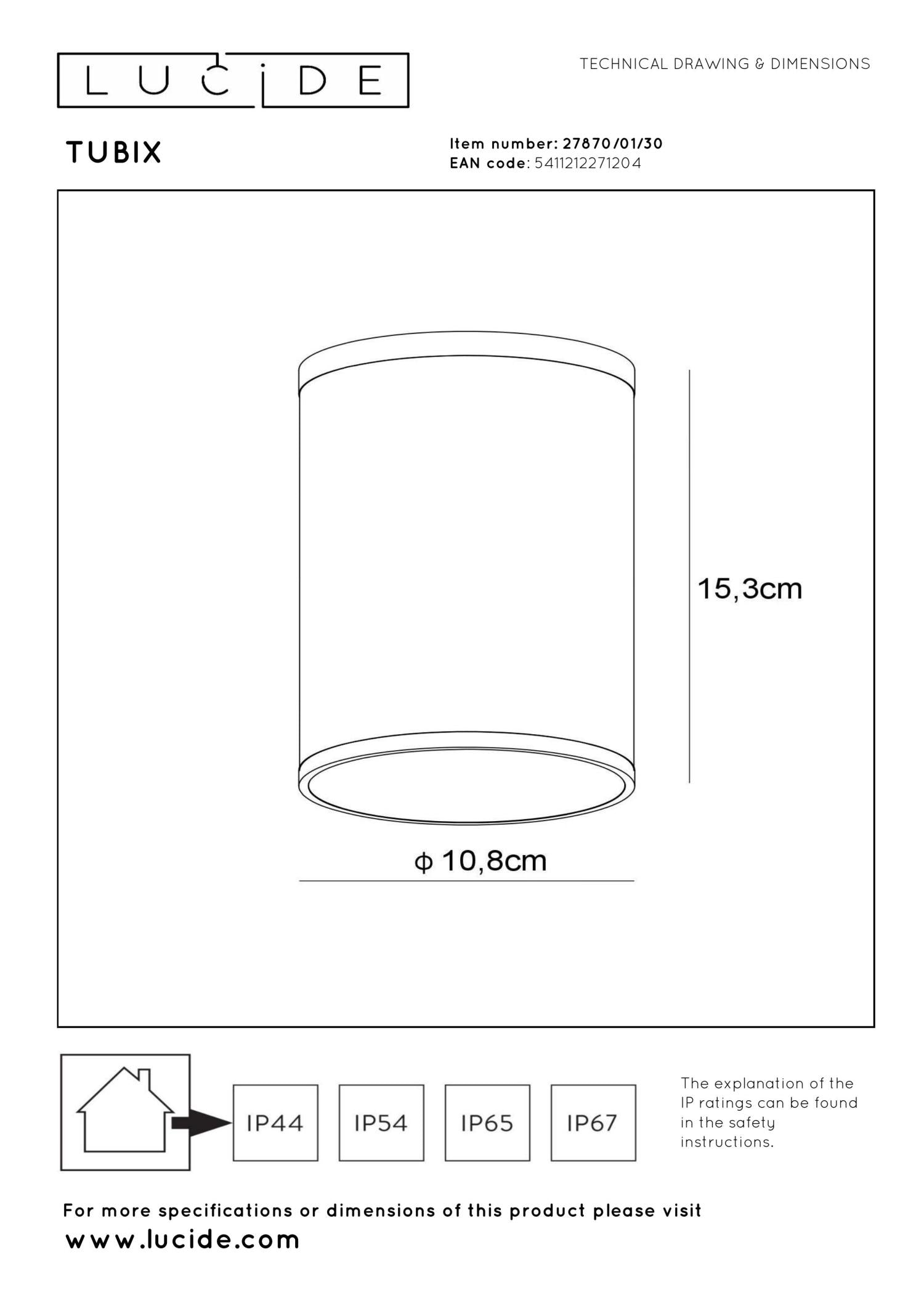 TUBIX - Spot plafonnier Intérieur/Extérieur - Ø 10,8 cm - 1xE27 - IP54 - Anthracite