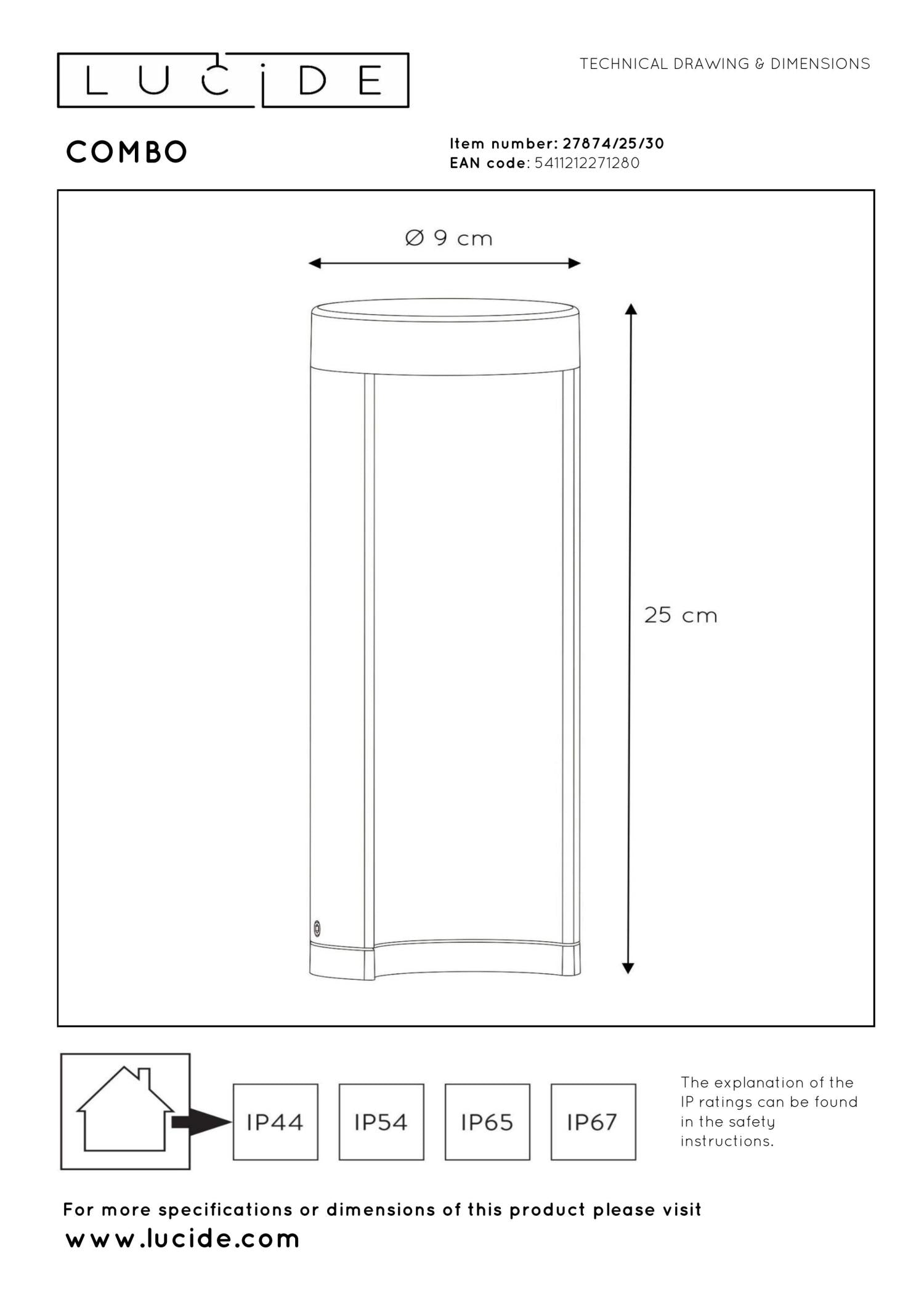 COMBO - Lampe socle - Ø 9 cm - LED - 1x9W 3000K - IP54 - Noir