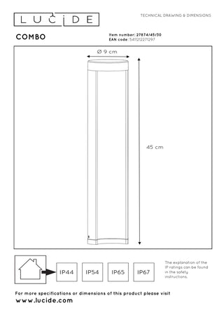 COMBO - Pedestal light - Ø 9 cm - LED - 1x9W 3000K - IP54 - Black