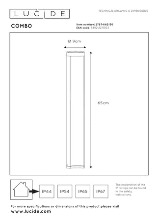 COMBO - Pedestal light - Ø 9 cm - LED - 1x9W 3000K - IP54 - Black