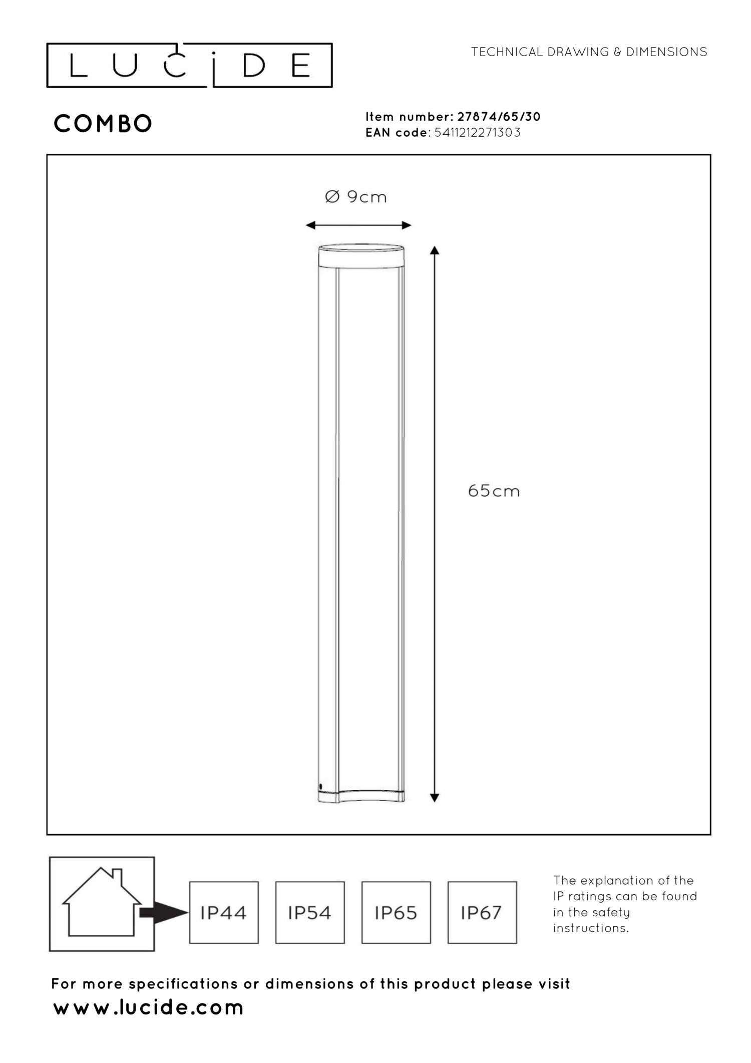 COMBO - Pedestal light - Ø 9 cm - LED - 1x9W 3000K - IP54 - Black