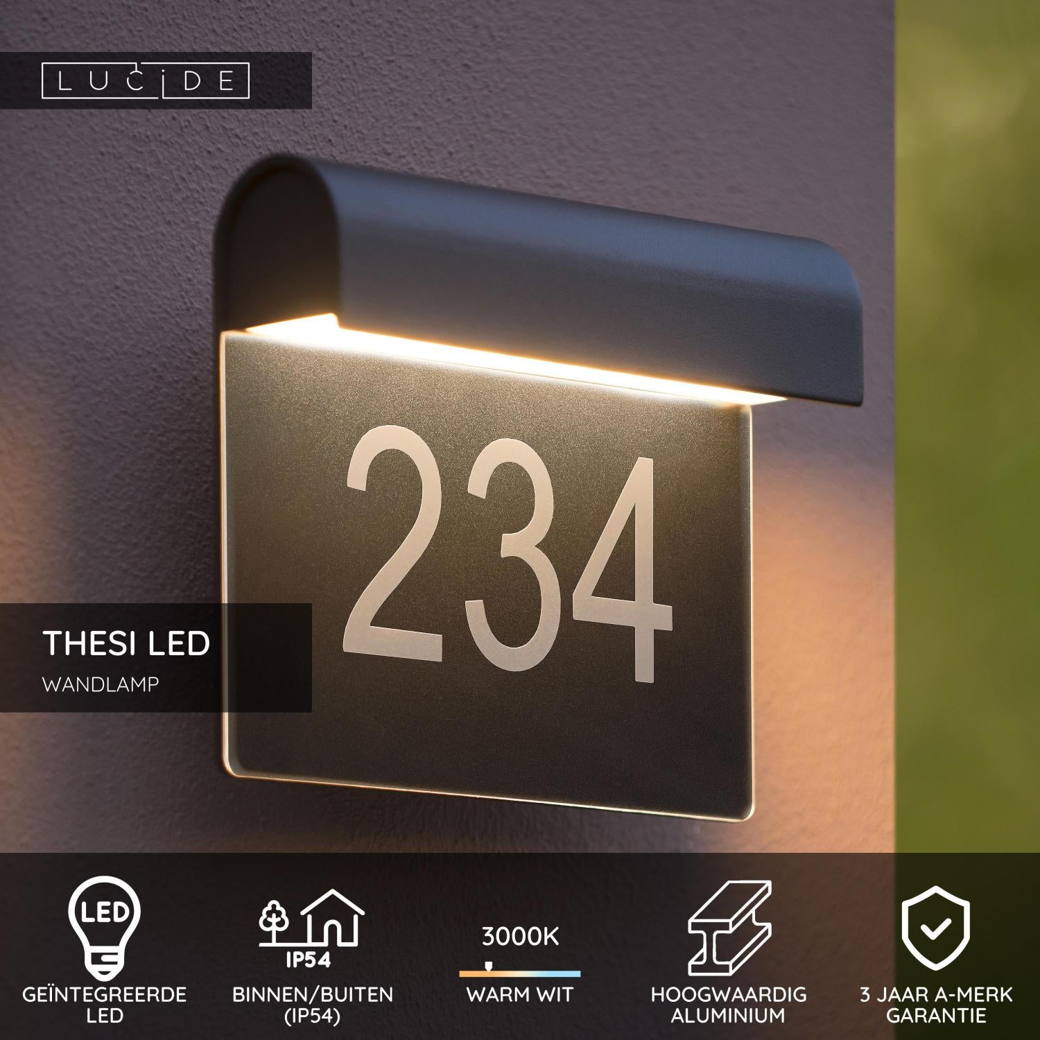 THESI LED - Applique murale Intérieur/Extérieur - LED - 1x8W 3000K - IP54 - Noir