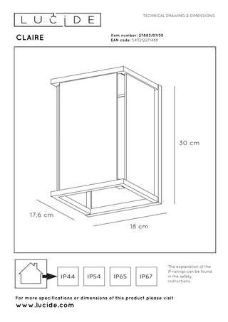 CLAIRE - Wandlamp Binnen/Buiten - 1xE27 - IP54 - Antraciet