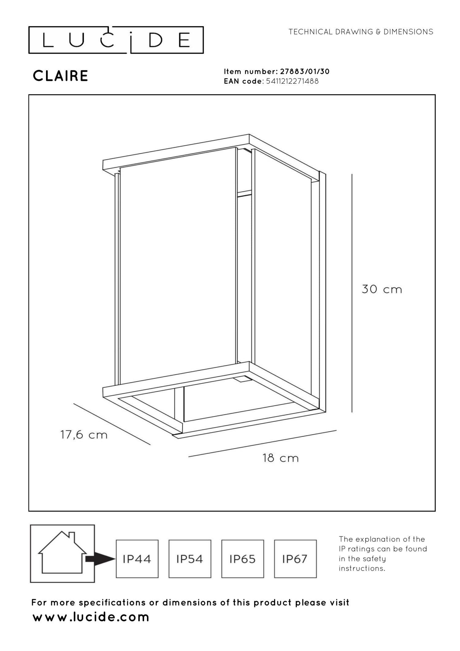 CLAIRE - Wandlamp Binnen/Buiten - 1xE27 - IP54 - Antraciet