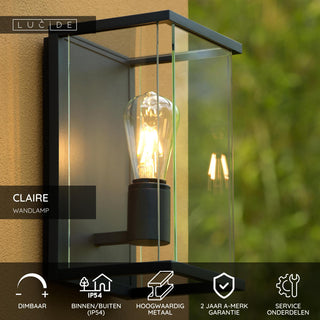 CLAIRE - Wandlamp Binnen/Buiten - 1xE27 - IP54 - Antraciet