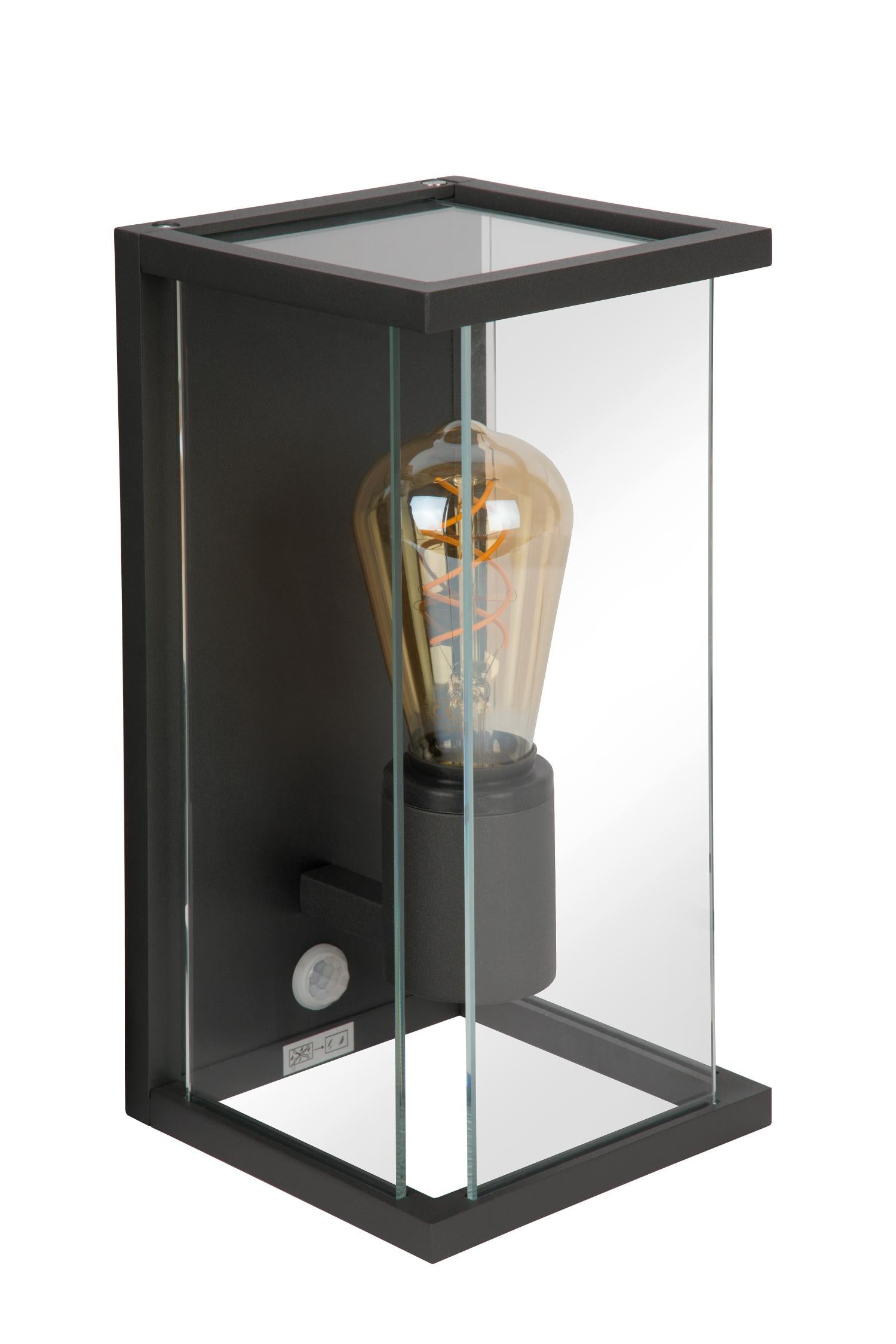 CLAIRE - Wandlamp Binnen/Buiten - 1xE27 - IP54 - Beweging & dag/nacht sensor - Antraciet