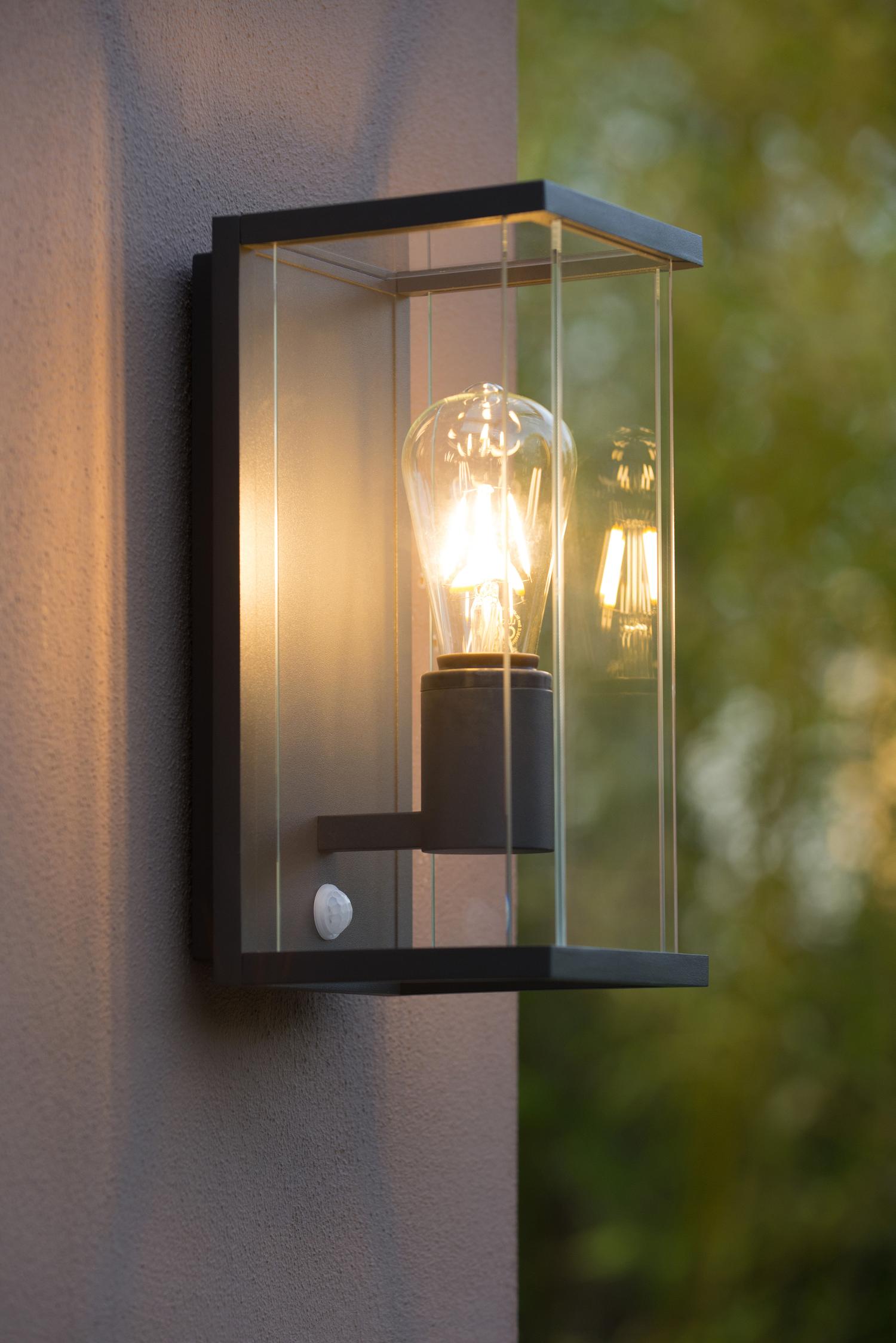 CLAIRE - Wandlamp Binnen/Buiten - 1xE27 - IP54 - Beweging & dag/nacht sensor - Antraciet