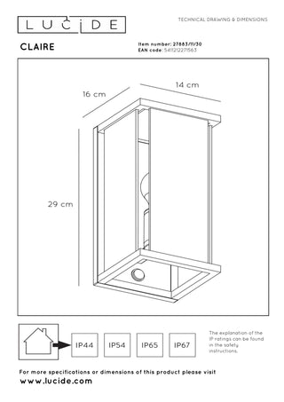 CLAIRE - Wandlamp Binnen/Buiten - 1xE27 - IP54 - Beweging & dag/nacht sensor - Antraciet