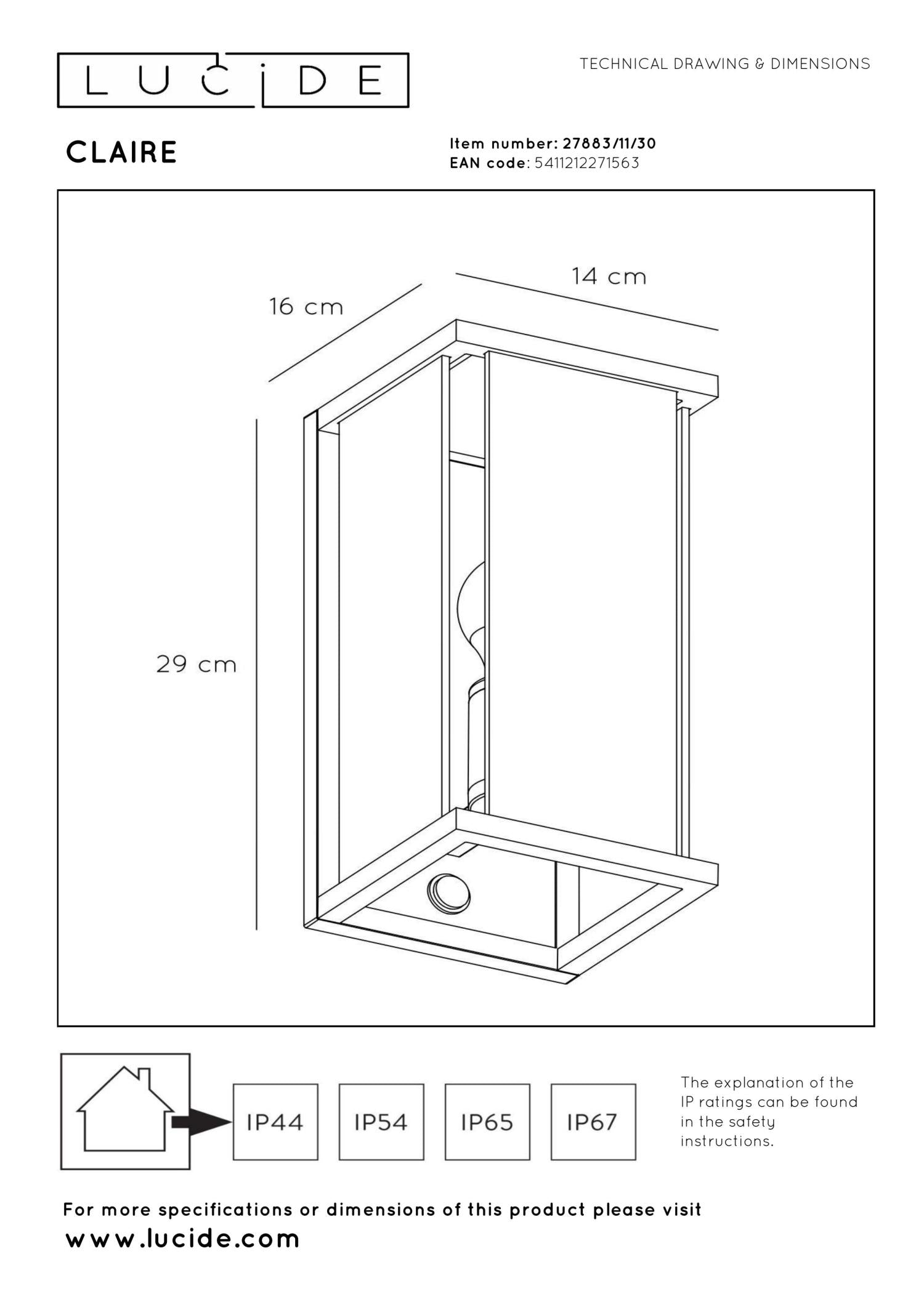 CLAIRE - Wandlamp Binnen/Buiten - 1xE27 - IP54 - Beweging & dag/nacht sensor - Antraciet