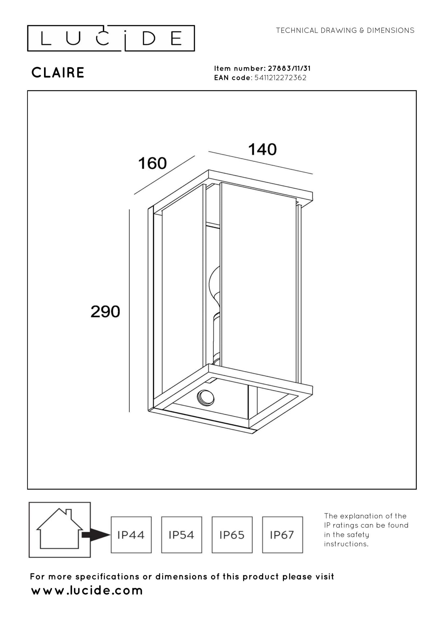 CLAIRE - Wandlamp Binnen/Buiten - 1xE27 - IP54 - Beweging & dag/nacht sensor - Wit