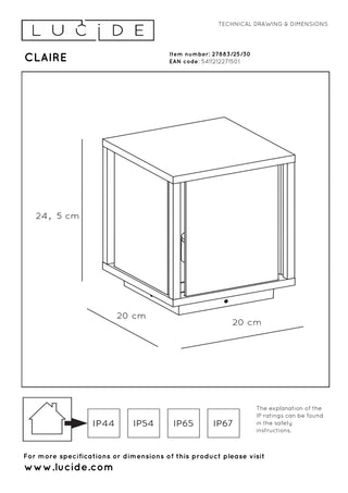 CLAIRE - Sokkellamp - 1xE27 - IP54 - Antraciet