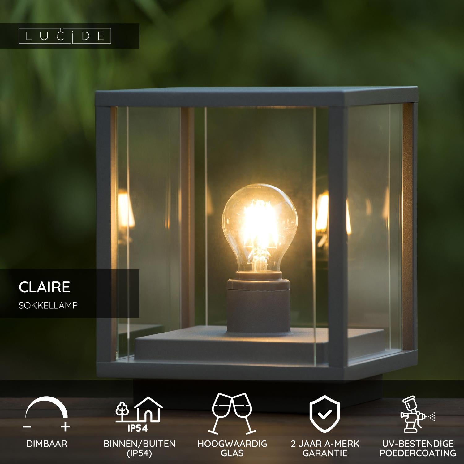 CLAIRE - Sokkellamp - 1xE27 - IP54 - Antraciet