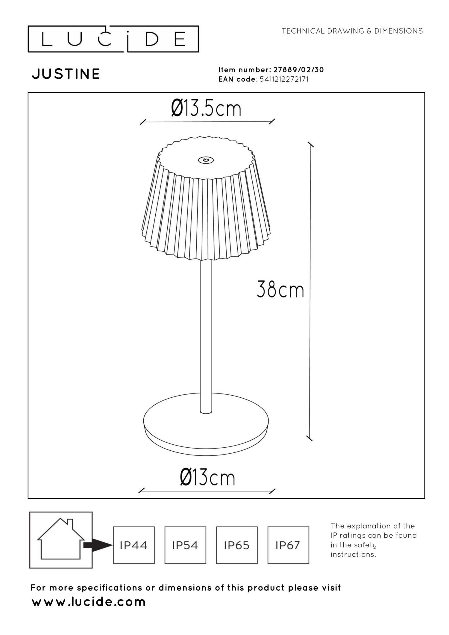 JUSTINE - Oplaadbare Tafellamp Binnen/Buiten - Accu/Batterij - LED Dimb. - 1x2W 2700K - IP54 - Met draadloos oplaadstation - Zwart
