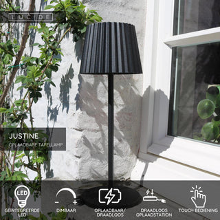 JUSTINE - Oplaadbare Tafellamp Binnen/Buiten - Accu/Batterij - LED Dimb. - 1x2W 2700K - IP54 - Met draadloos oplaadstation - Zwart