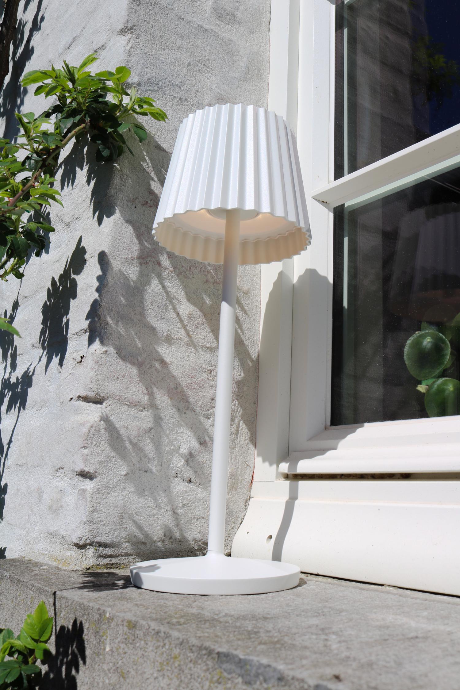 JUSTINE - Lampe de table rechargeable Intérieur/Extérieur - Batterie/Pile - LED Var. - 1x2W 2700K - IP54 - Avec station de charge sans fil - Blanc