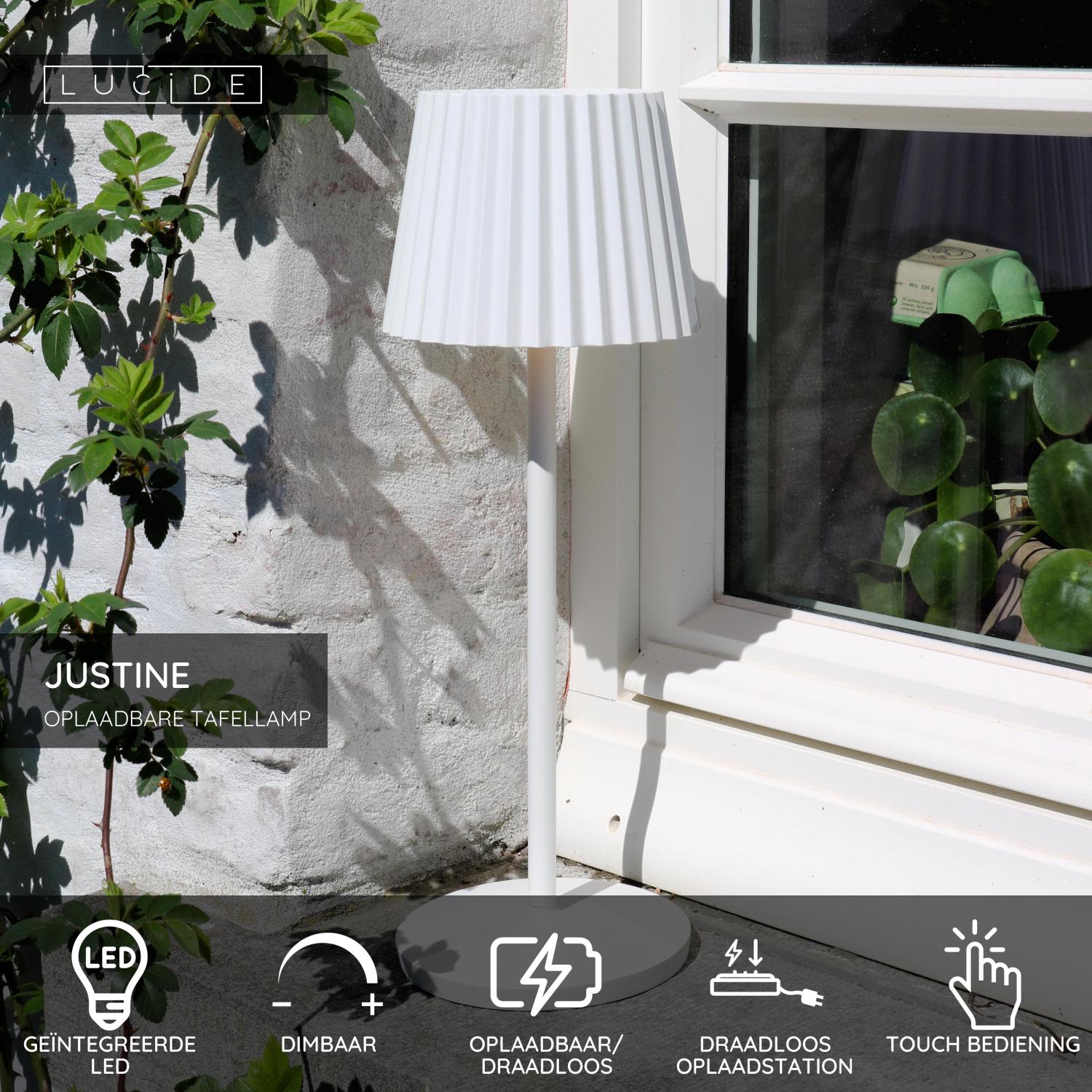 JUSTINE - Lampe de table rechargeable Intérieur/Extérieur - Batterie/Pile - LED Var. - 1x2W 2700K - IP54 - Avec station de charge sans fil - Blanc