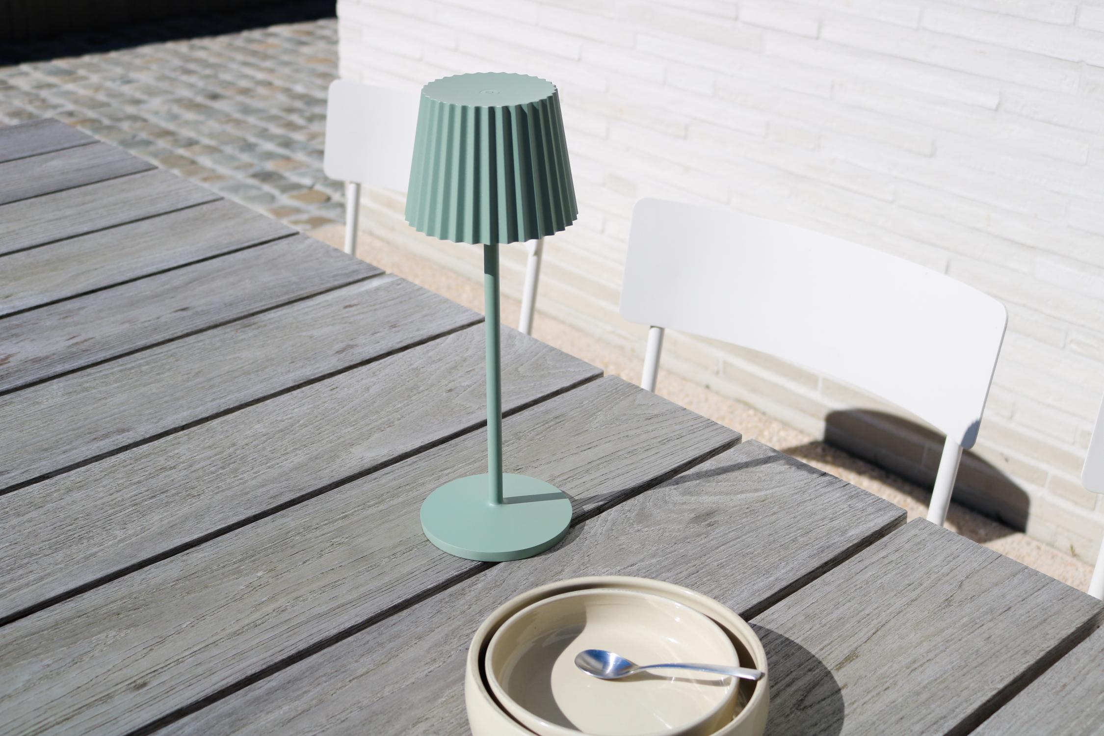 JUSTINE - Oplaadbare Tafellamp Binnen/Buiten - Accu/Batterij - LED Dimb. - 1x2W 2700K - IP54 - Met draadloos oplaadstation - Groen
