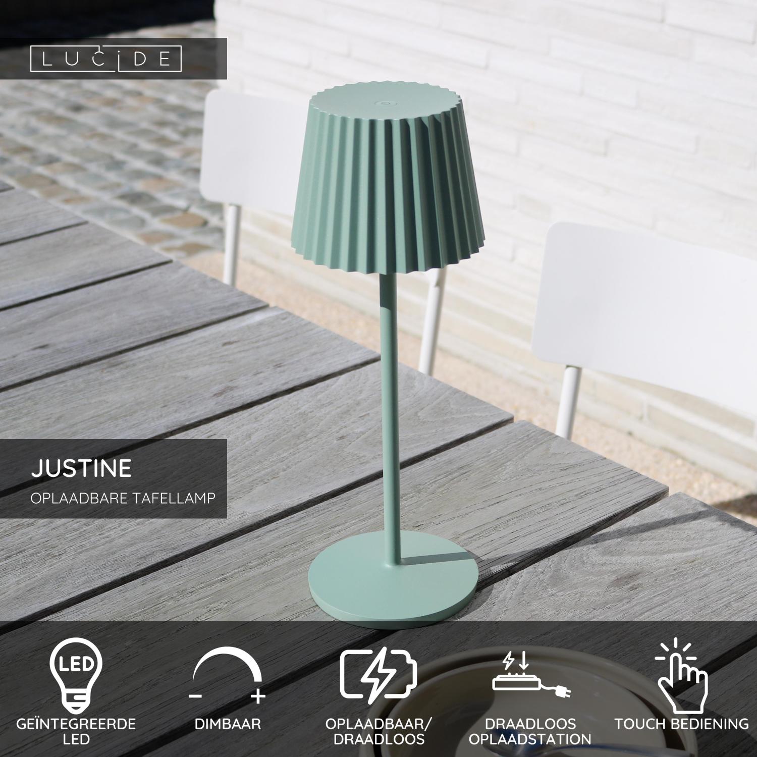 JUSTINE - Oplaadbare Tafellamp Binnen/Buiten - Accu/Batterij - LED Dimb. - 1x2W 2700K - IP54 - Met draadloos oplaadstation - Groen