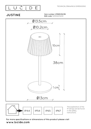 JUSTINE - Lampe de table rechargeable Intérieur/Extérieur - Batterie/Pile - LED Var. - 1x2W 2700K - IP54 - Avec station de charge sans fil - Beige