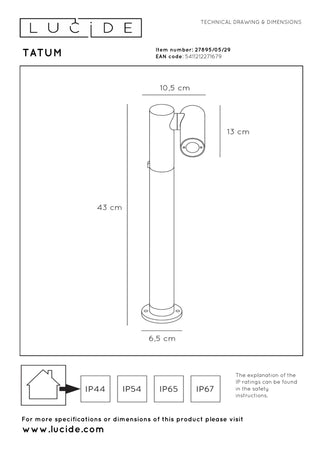 TATUM - Sokkellamp - LED - 1x5W 3000K - IP65 - Antraciet