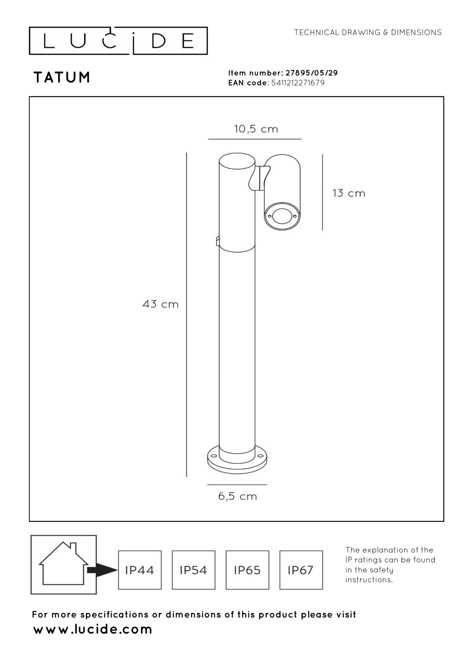 TATUM - Sokkellamp - LED - 1x5W 3000K - IP65 - Antraciet