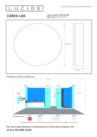 CERES-LED - Plafonnière Badkamer - Ø 21,5 cm - LED Dimb. - 1x30W 3000K - IP44 - Zwart