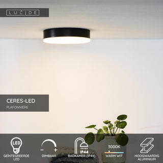 CERES-LED - Plafonnière Badkamer - Ø 21,5 cm - LED Dimb. - 1x30W 3000K - IP44 - Zwart