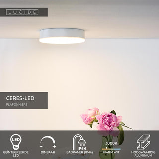 CERES-LED - Plafonnière Badkamer - Ø 21,5 cm - LED Dimb. - 1x30W 3000K - IP44 - Wit