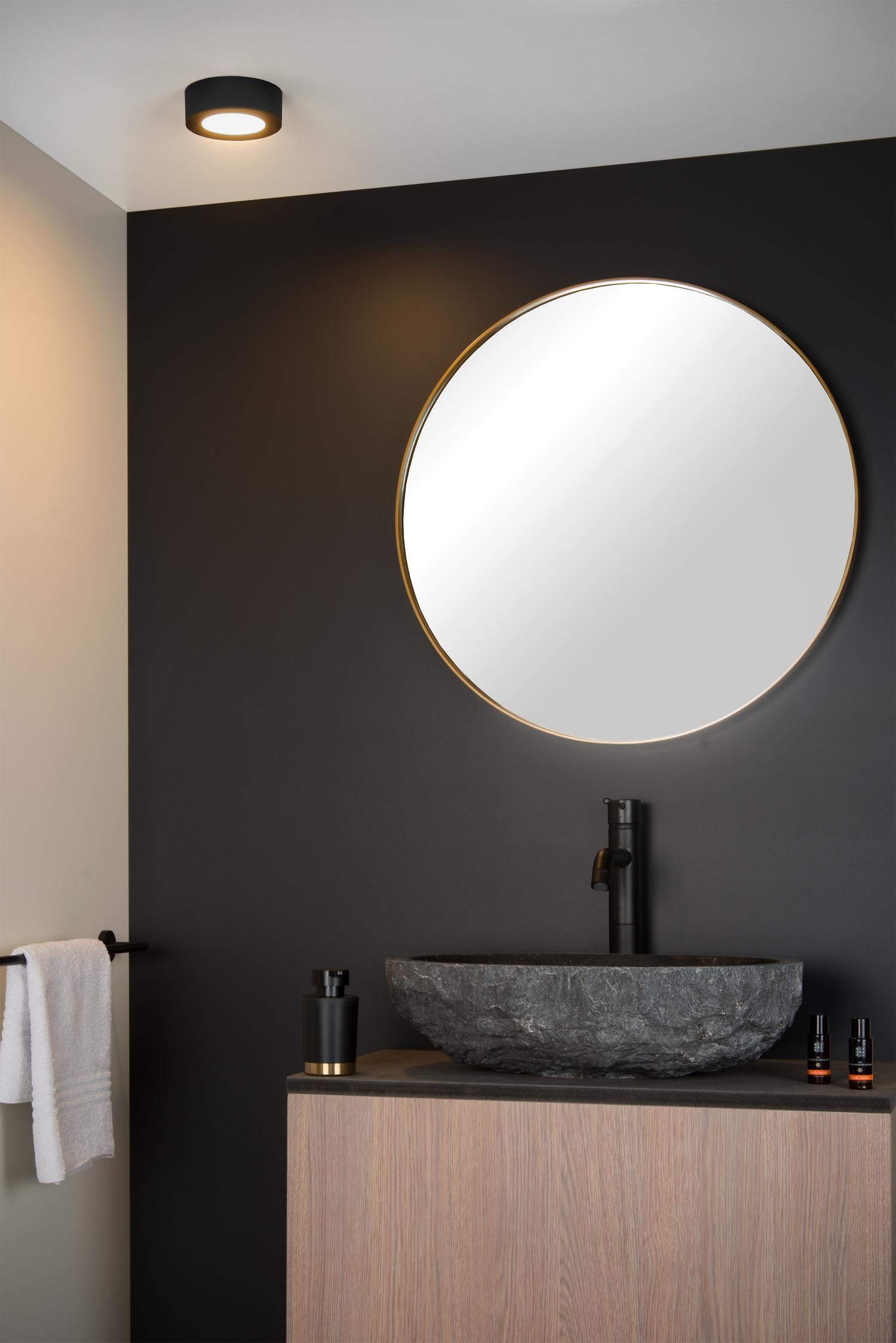 BRICE-LED - Plafonnier Salle de bain - Ø 11,7 cm - LED Var. - 1x8W 3000K - IP44 - Noir