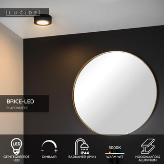BRICE-LED - Plafonnier Salle de bain - Ø 11,7 cm - LED Var. - 1x8W 3000K - IP44 - Noir