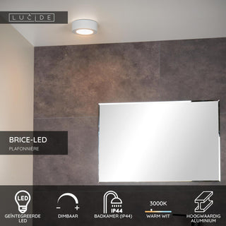 BRICE-LED - Plafonnière Badkamer - Ø 11,7 cm - LED Dimb. - 1x8W 3000K - IP44 - Wit