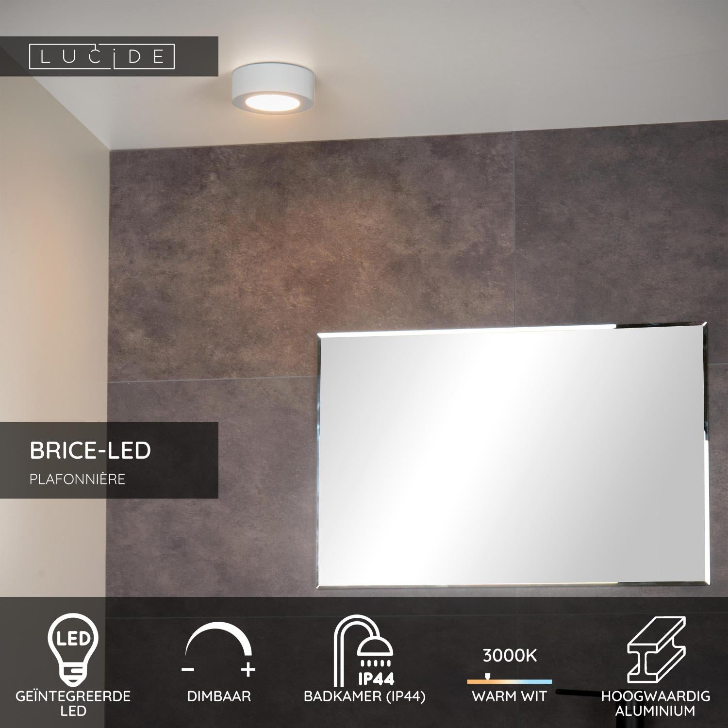 BRICE-LED - Plafonnière Badkamer - Ø 11,7 cm - LED Dimb. - 1x8W 3000K - IP44 - Wit
