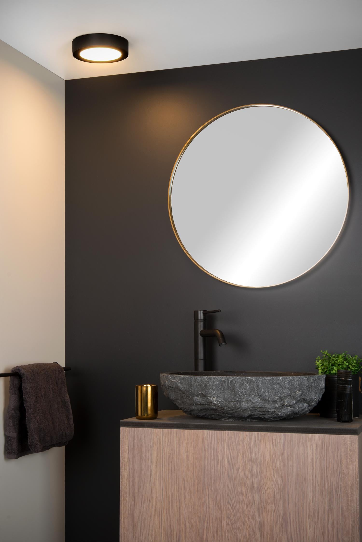 BRICE-LED - Plafonnier Salle de bain - Ø 18 cm - LED Var. - 1x12W 3000K - IP44 - Noir