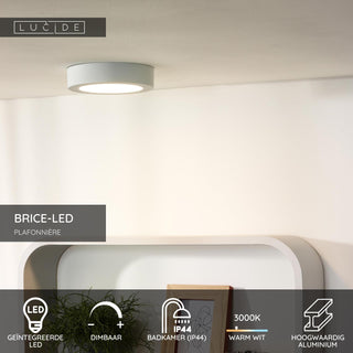 BRICE-LED - Plafonnière Badkamer - Ø 18 cm - LED Dimb. - 1x12W 3000K - IP44 - Wit