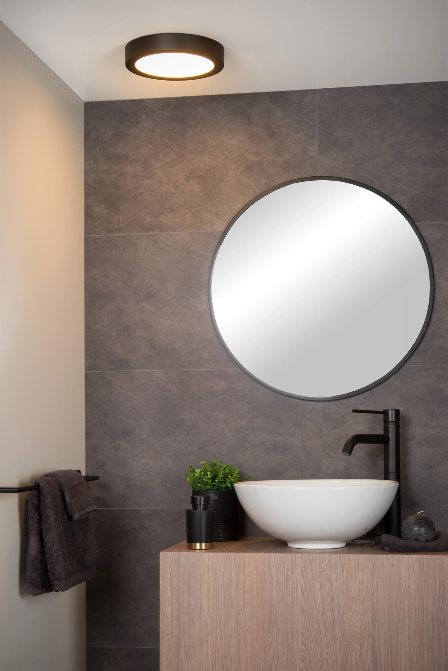 BRICE-LED - Ceiling light Bathroom - Ø 24 cm - LED Dimmable - 1x15W 3000K - IP44 - Black