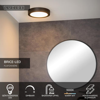 BRICE-LED - Ceiling light Bathroom - Ø 24 cm - LED Dimmable - 1x15W 3000K - IP44 - Black