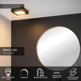 BRICE-LED - Ceiling light Bathroom - LED Dimmable - 1x15W 3000K - IP44 - Black