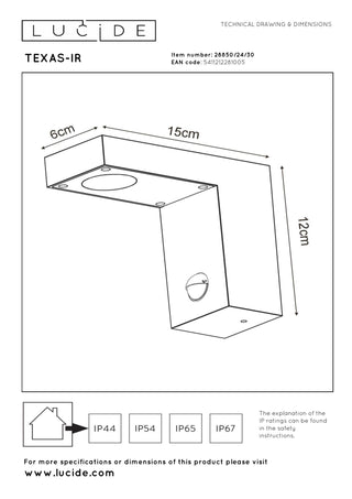TEXAS-IR - Wall spot / Wall light Indoor/Outdoor - LED - 1x7W 3000K - IP54 - Motion & day/night sensor (can be switched off) - Anthracite