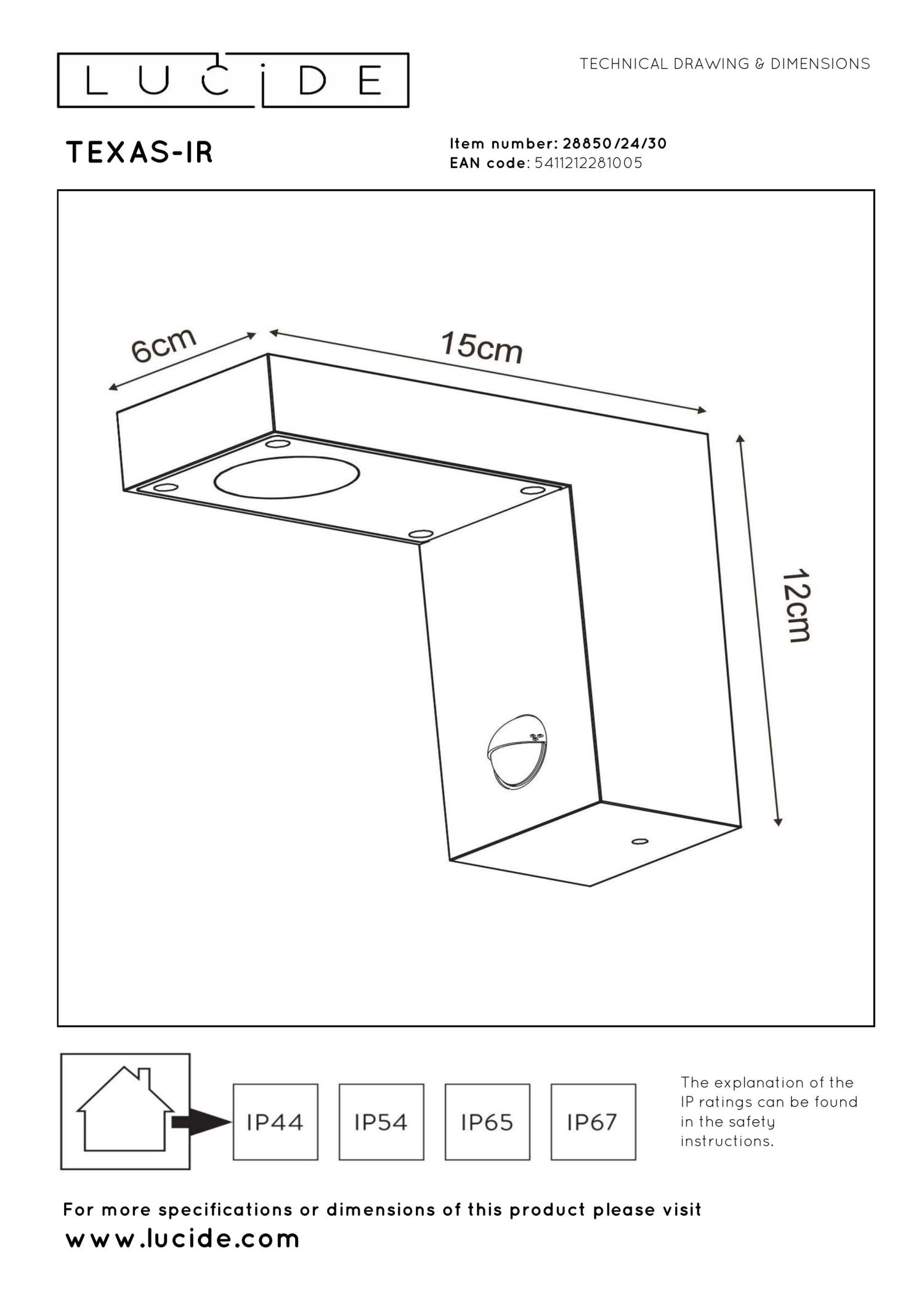 TEXAS-IR - Wall spot / Wall light Indoor/Outdoor - LED - 1x7W 3000K - IP54 - Motion & day/night sensor (can be switched off) - Anthracite