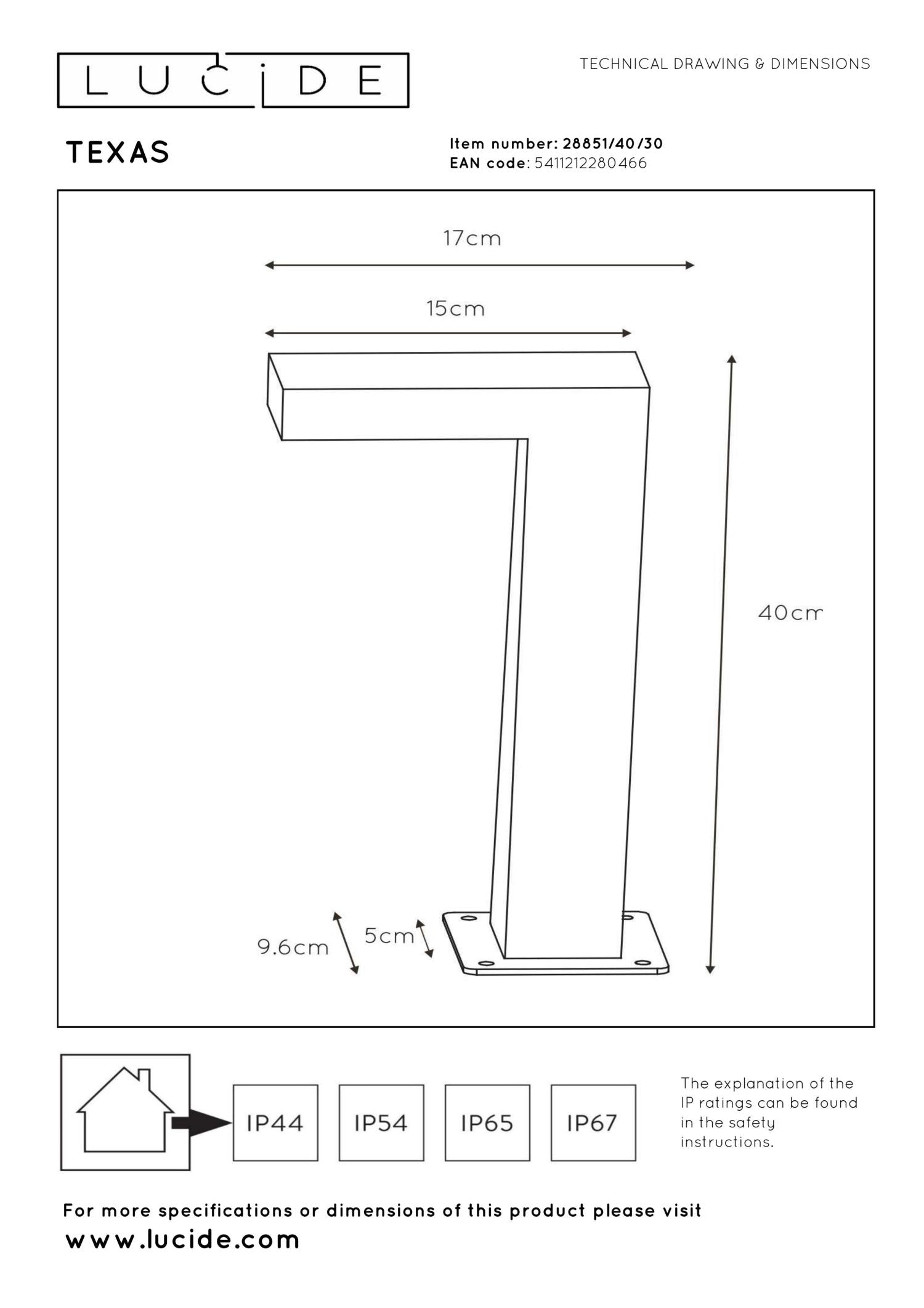TEXAS - Lampe socle - LED - 1x8W 3000K - IP54 - Anthracite