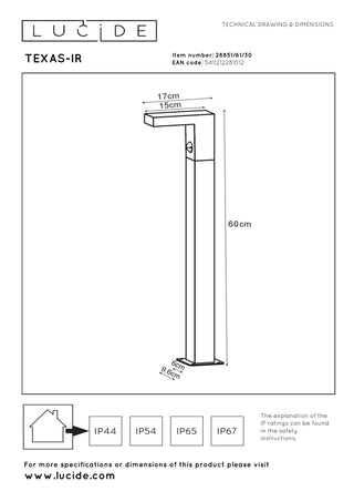 TEXAS-IR - Sokkellamp - LED - 1x7W 3000K - IP54 - Beweging & dag/nacht sensor (uitschakelbaar) - Antraciet