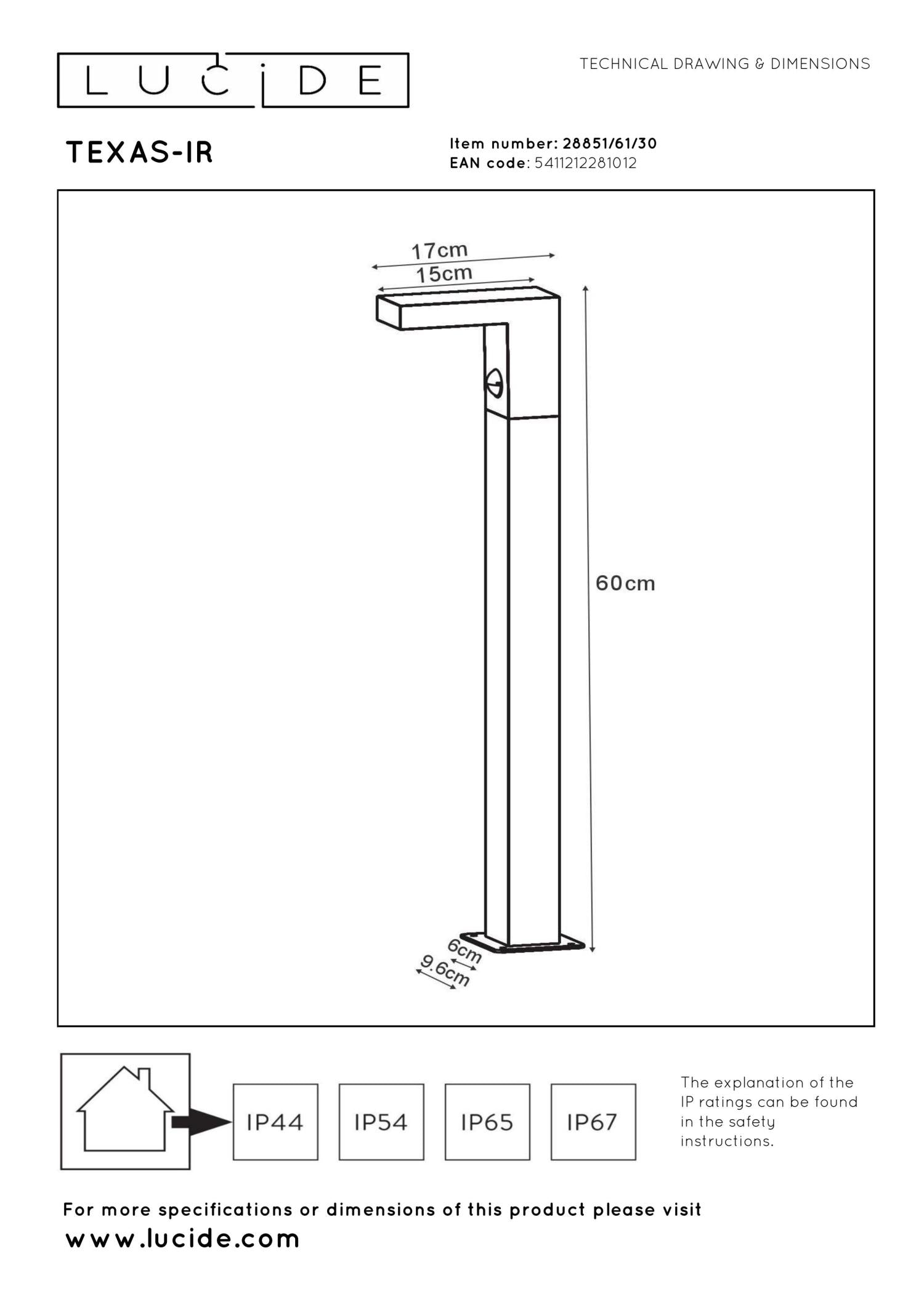 TEXAS-IR - Sokkellamp - LED - 1x7W 3000K - IP54 - Beweging & dag/nacht sensor (uitschakelbaar) - Antraciet